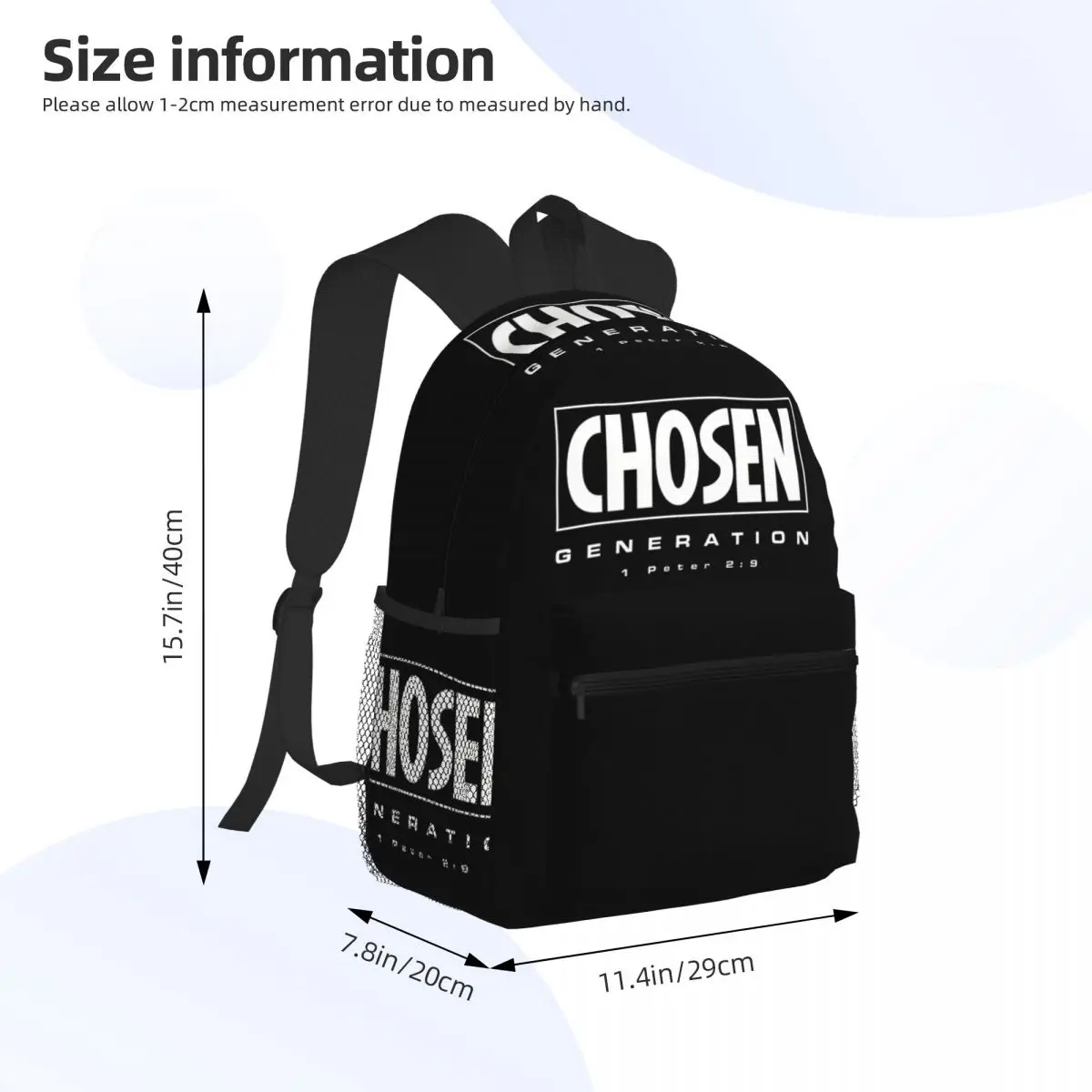 選ばれた世代 1 ピーター 29 クリスチャンアイデンティティ学生バックパックスクールバッグハイキング旅行デイパックファッションランドセルショルダーバッグ