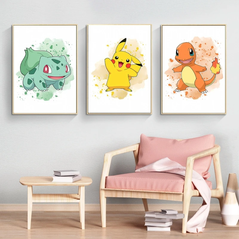 

Canvas Pokemon Pikachu Wall Art Modern Home Friends Gifts Hanging Classic Cartoon Character Picture Modular Prints Comics