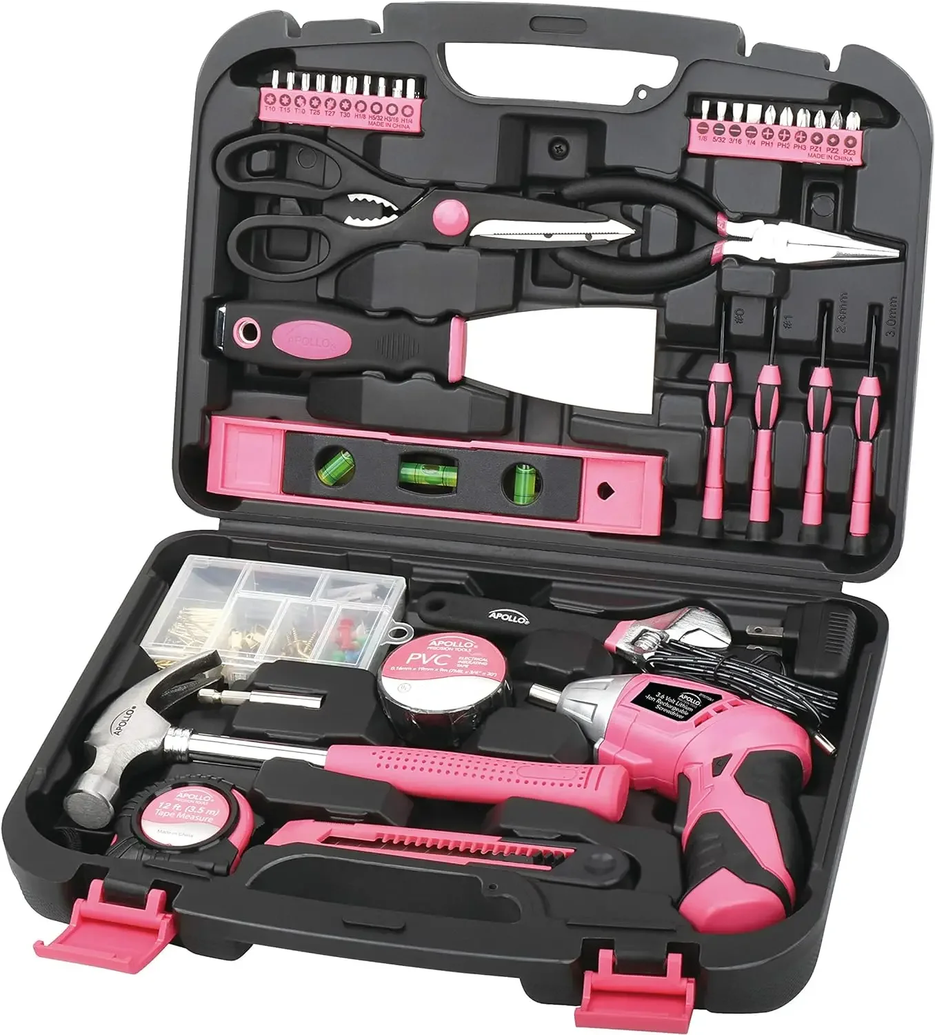 

135 Piece Household Tool Kit Pink with Pivoting Dual-Angle 3.6 V Lithium-Ion Cordless Screwdriver - DT0773N1