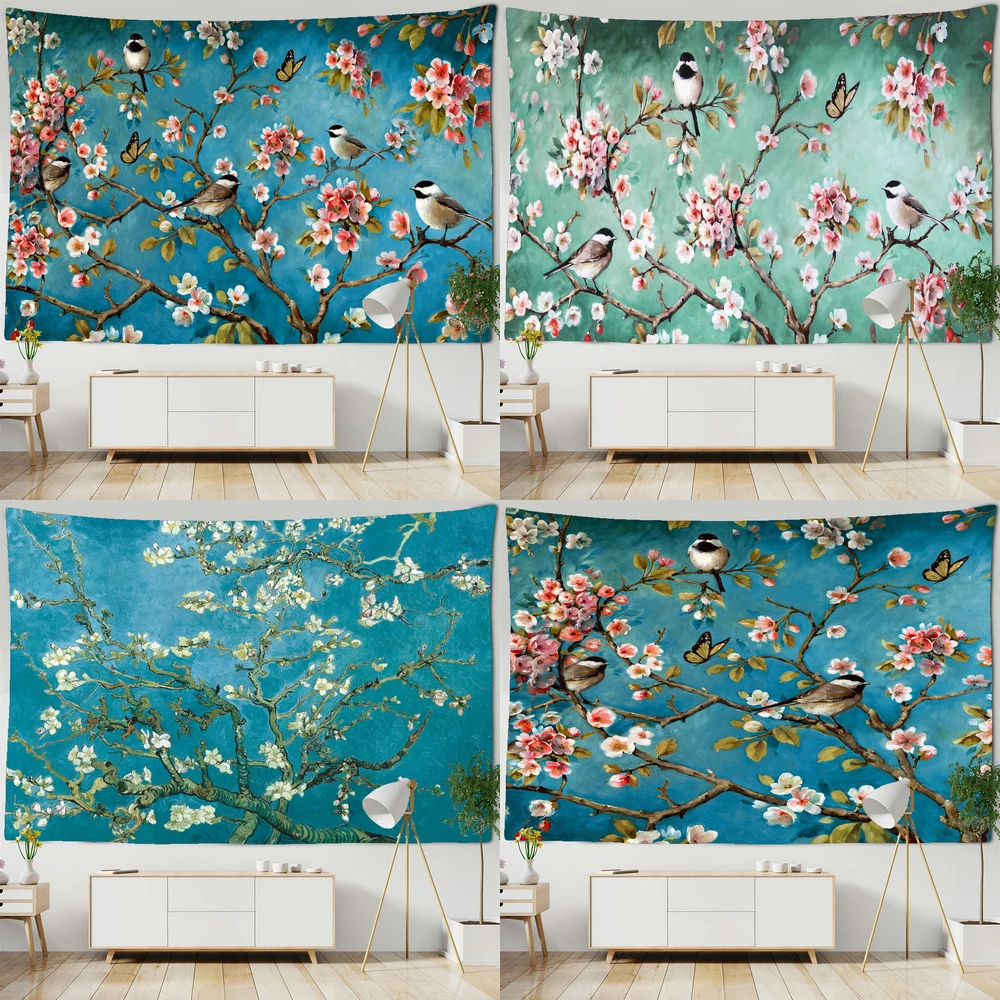 

Flower Birds Painting Tapestry Wall Hanging Bohemian Hippie Bedroom Living Room Art Wall Blanket Home Decor Tapestry Beach Towel