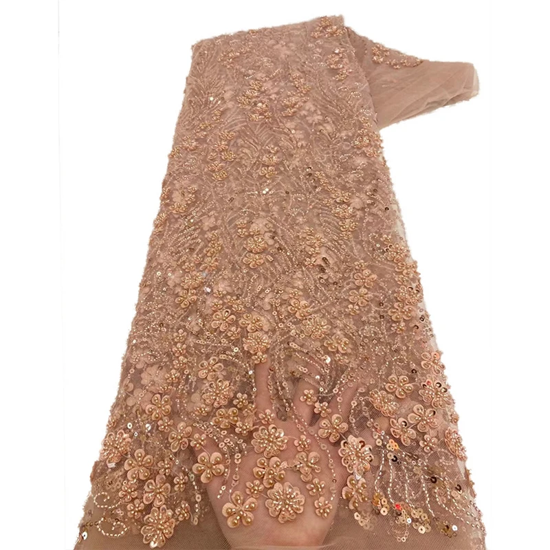 

High-end Sequin Embroidery Lace Fabric African Lace Wedding Dress Luxury Beaded French Nigerian Tulle Fabric For Sewing Garments