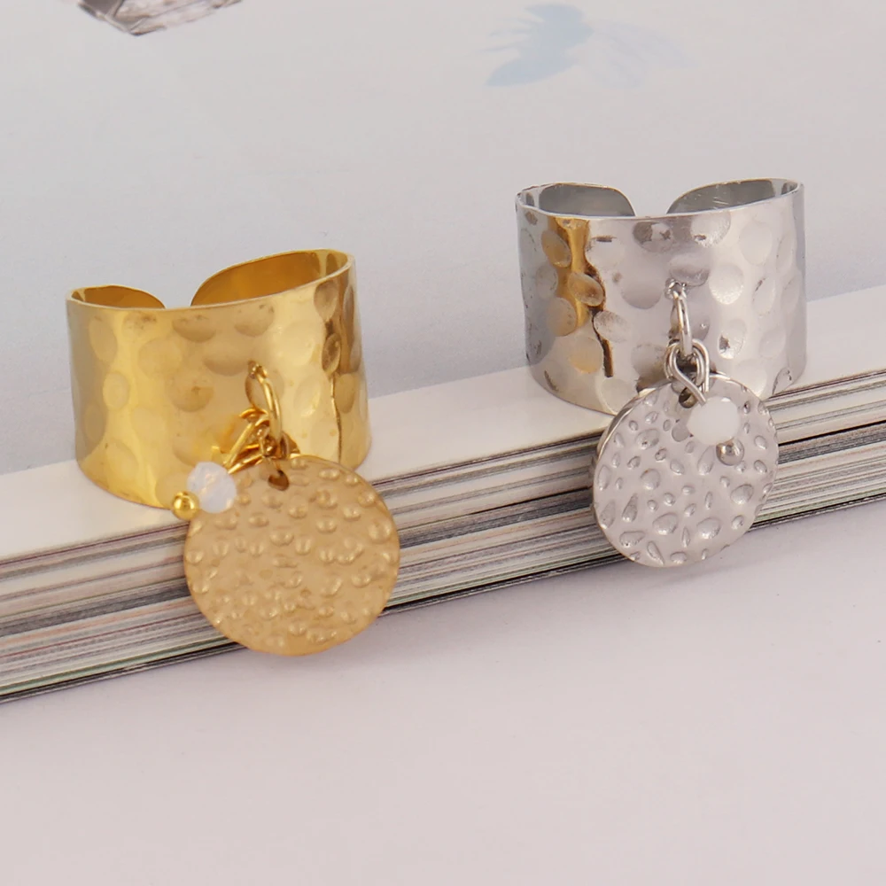 316 Stainless Steel Ring Wide Ring Open Rings For Women Ring Geometry Chain Female Cross Pendant Rings Jewelry Gift Wholesale image 6