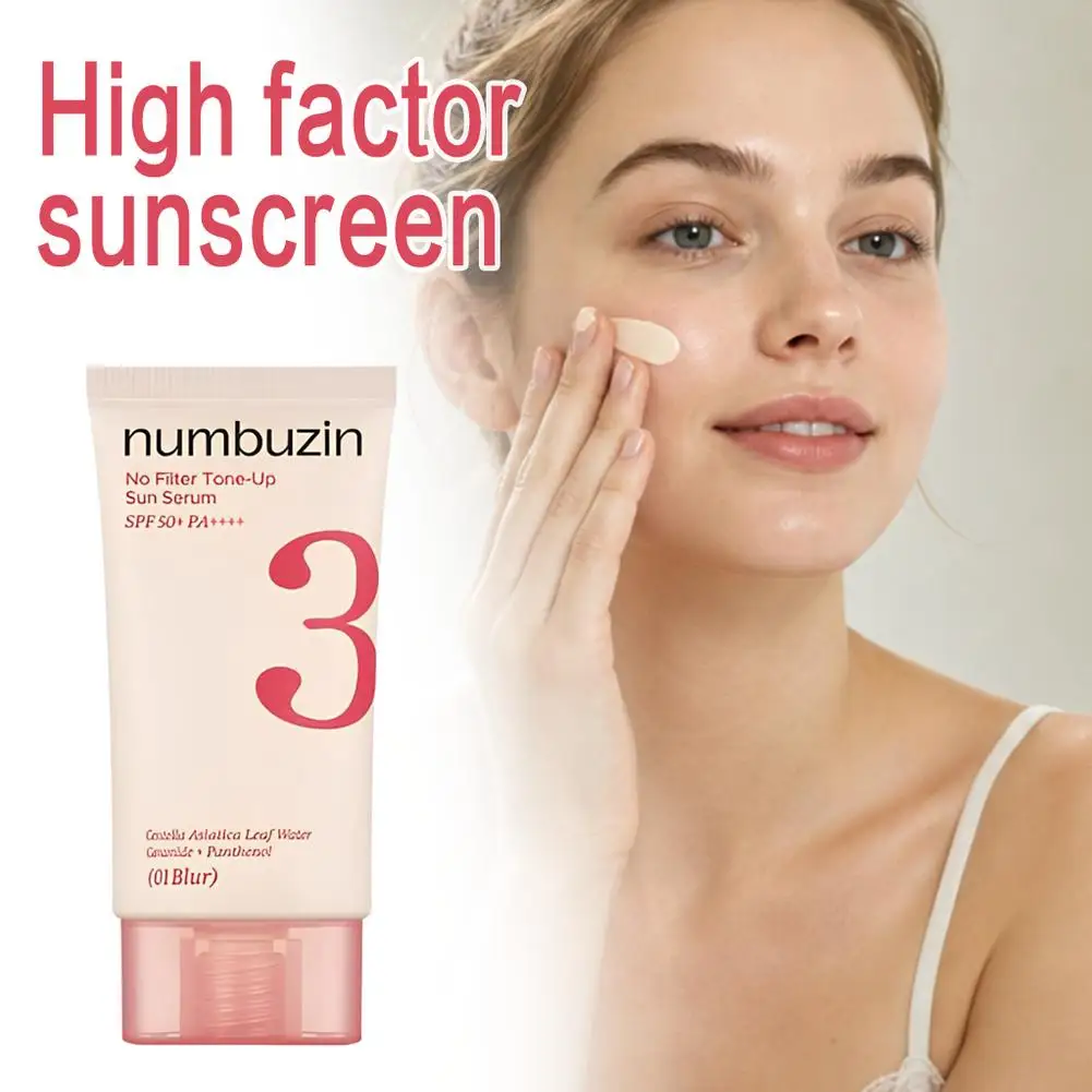 Numbuzin 3 No Filter Tone‑Up Sun Serum SPF50+ PA++++ Brightening Blur Facial Sunscreen Waterproof Sweatproof Daily UV Protection