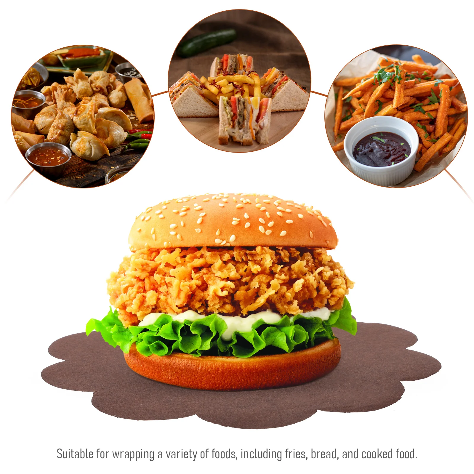 

500 Pcs Baking Paper Greaseproof Pad Food Liners Oil-proof Wrapping Burger Bread French Fries Multi-function Absorption Bakery