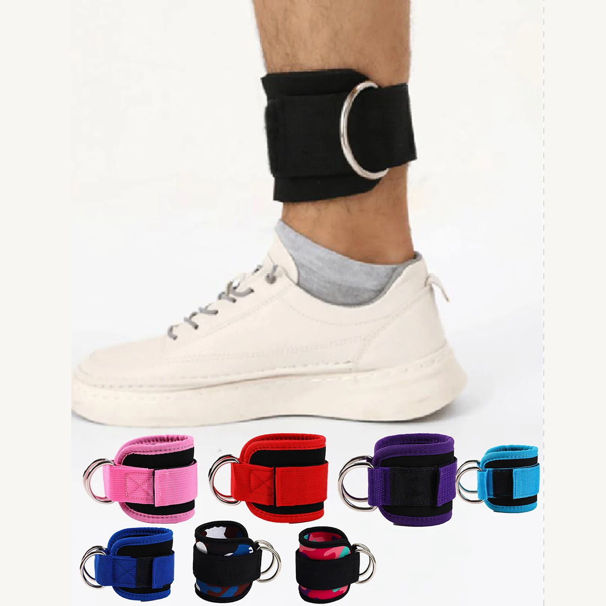 Correas de tobillo para gimnasio, puños acolchados de neopreno ajustables con doble anillo en D, soporte de entrenamiento para piernas y peso del tobillo, abductores de seguridad deportivos