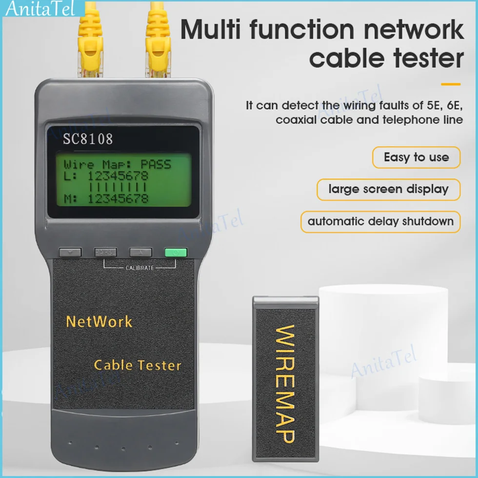 SC8108 Przenośny cyfrowy wyświetlacz LCD Telefon sieciowy LAN Długość kabla Tester Wielofunkcyjny bezprzewodowy miernik sieciowy CAT5e RJ45 Tester sieci
