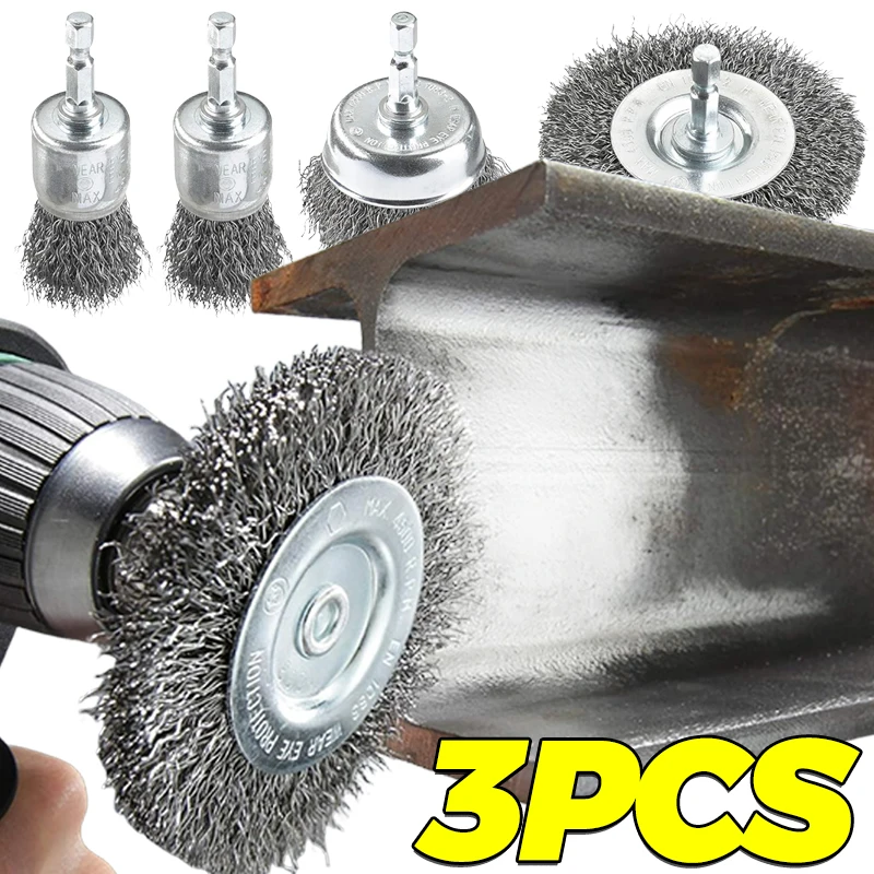 Steel Wire Brush Disc Polishing Wheel Brush Drill Bit Rust Removal Cleaning Hexagonal Rod Wire Brush Electric Grinder Tool Part
