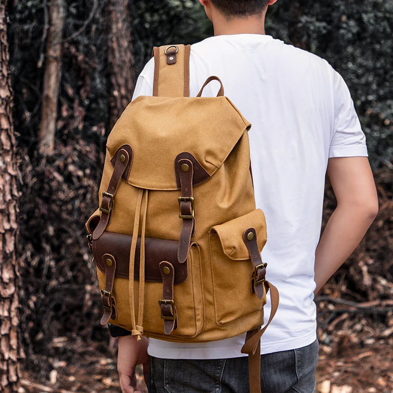 Vintage Oil Waxed Canvas Backpack Bag Waterproof Large Capacity Computer Bag Outdoor Leisure Hiking Backpack