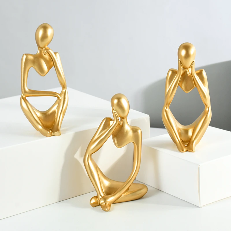 1Pc Abstract Figures Resin Gold Thinker Art Sculpture Ornament Home Office Study Room Desktop Decor Accessories