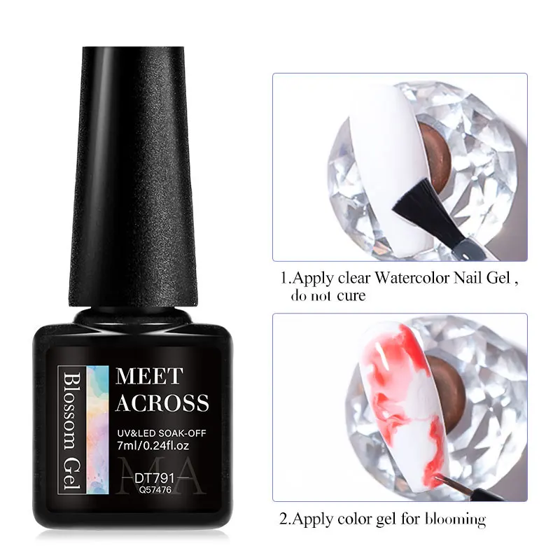 MEET ACROSS Clear Blooming Gel 7ml UV LED Gel Nail Polish Soak Off Nail Art Spreading Effect Marble Nail Polish Gel Paint