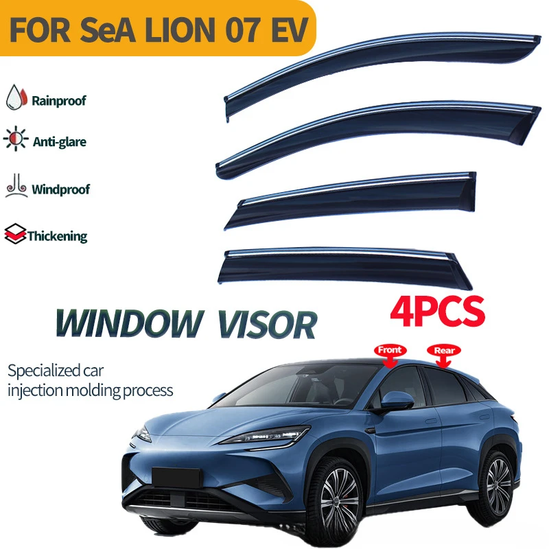 Black Sliver Bright Strip Windproof Door Visors For BYD Sealion 7 Sea Lion 07 EV 2024 2025 Car Window Visor Weathershield Guards