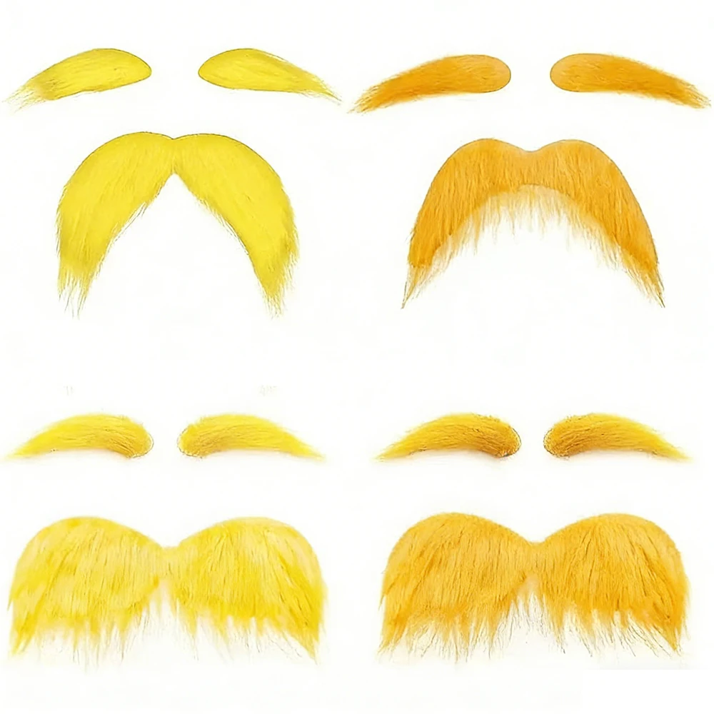Halloween Carnival Yellow Beard and Eyebrow Orange Fake Beard Self-Adhesive Costume Party Stage Performance Prop Accessory Set
