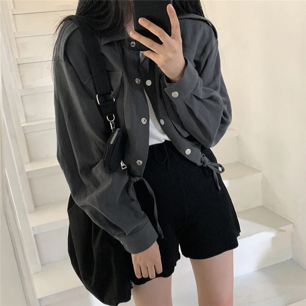 

Autumn Retro Women's Jacket Turn-down Collar Single Breasted Short Tops Work Clothes Multiple Pockets High Waist female's Coat