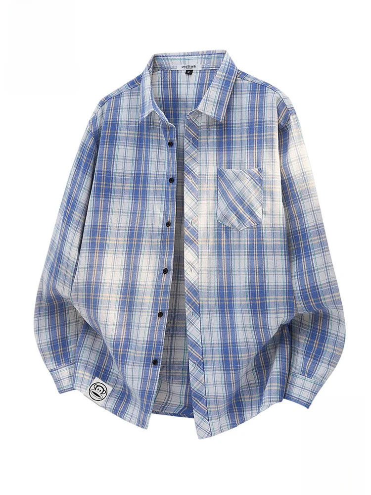 

PaulFrank Large-Mouth Monkey Long Sve Plaid irt Men's Loose Trendy Layering Spring 2026 Couple's irt Casual Breathable