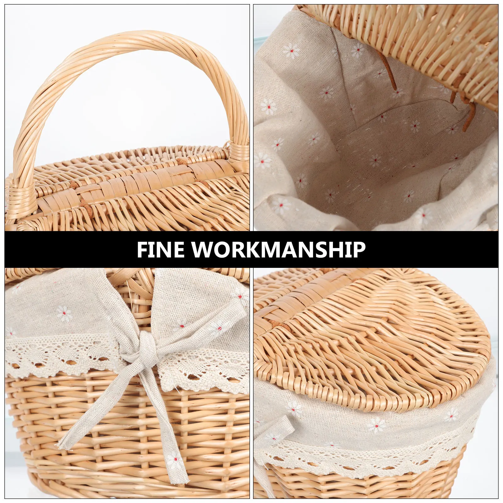 

1Pcs Rattan Storage Basket Handmade Woven Picnic Bread Fruit Container Practical Durable Waterproof Basket for Outdoor Garden