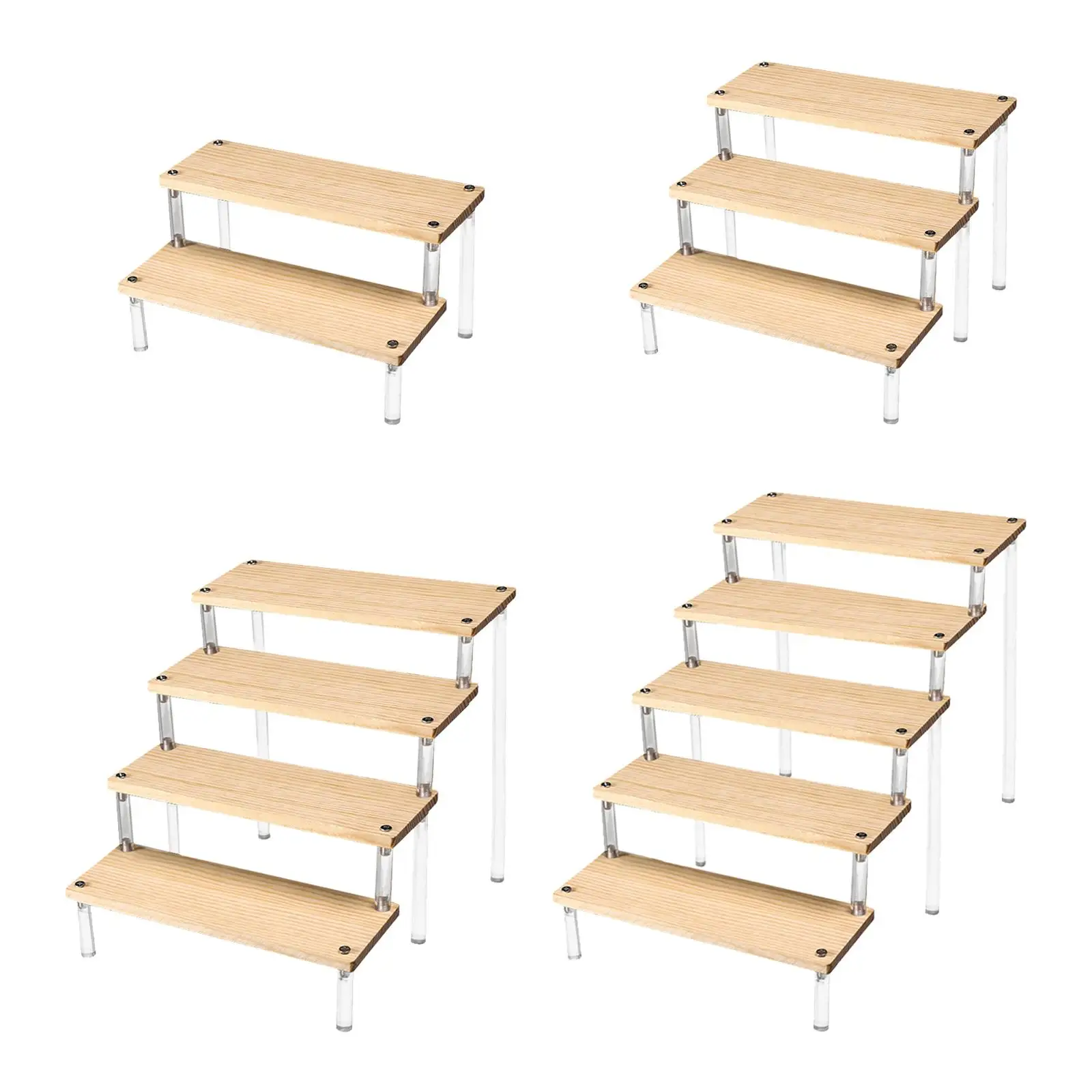Counter Retail Riser Display Stand Acrylic Wooden Shelf for Miniature Objects Showcase Fixture Transparent