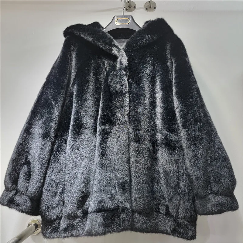 WTHT 패션 여성용 단색 인조 모피 따뜻한 코트 2025 겨울 트렌디 후드 긴 소매 재킷 여성용 1LS2696