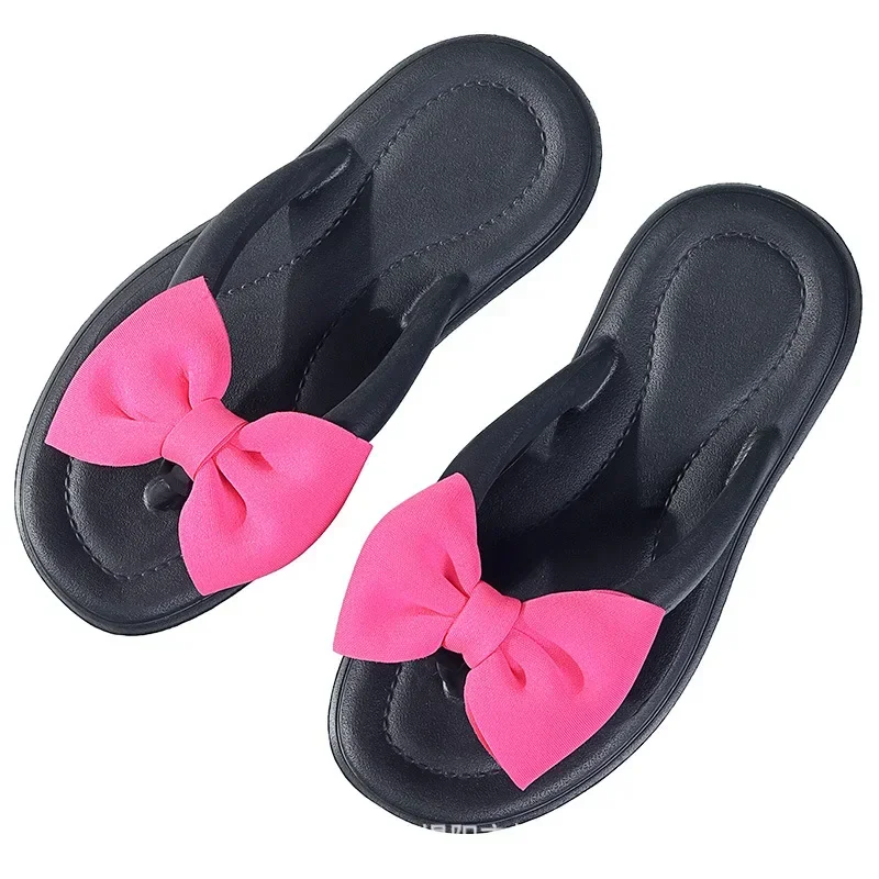 Korean Bowtie Flip Flops Female Soft Sole Cloud Slippers Shoes Woman 2023 Summer Platform Flat Heels Sandals Women Slides