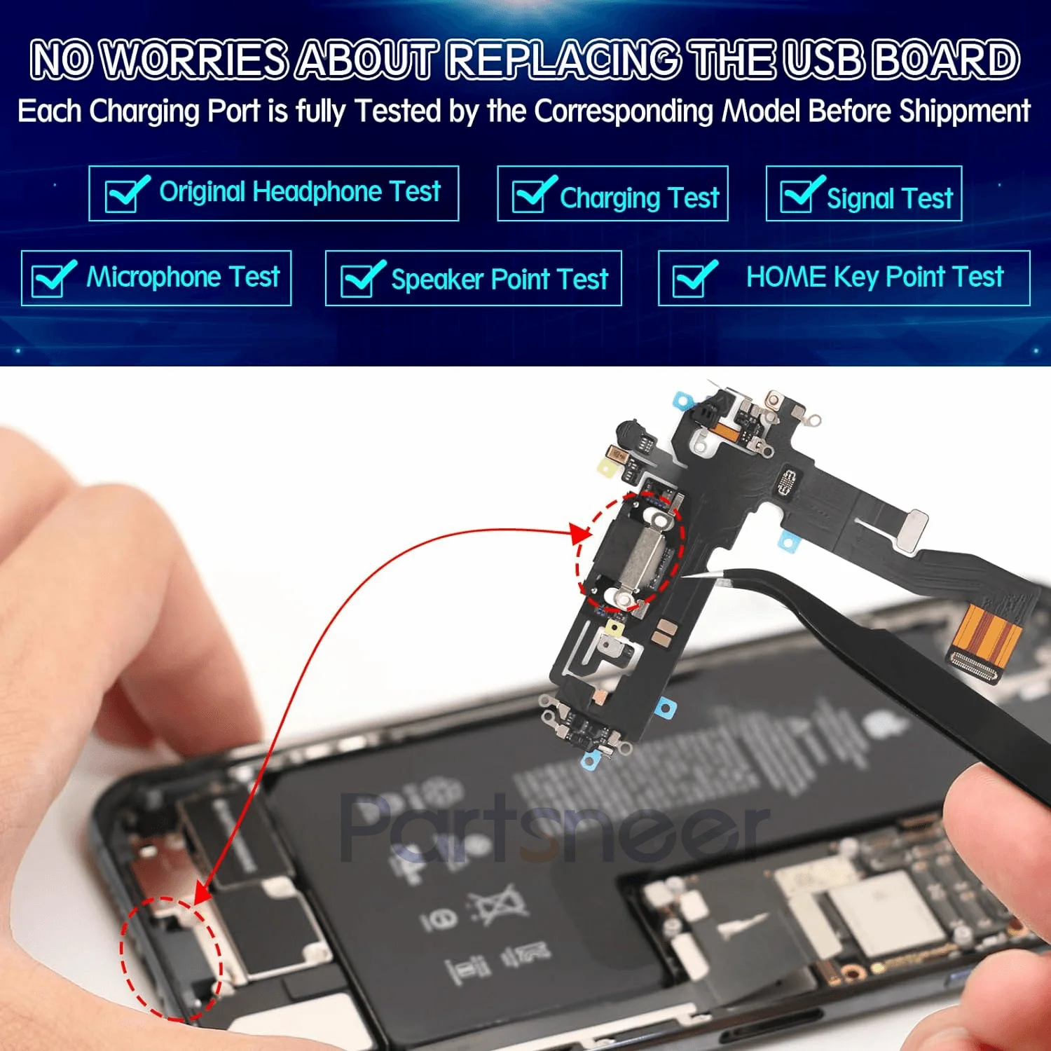 Compatible with iPhone 12/iPhone 12 Pro- Charging Port Flex Cable - Headphone Port/Microphone/Antenna Replacement