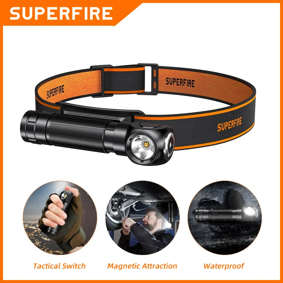 SUPERFIRE TH04 ไฟฉาย Super Bright 18650 ไฟหน้า USB-C ชาร์จทํางานพร้อมแม่เหล็กไฟฉายหาง Camping โคมไฟ