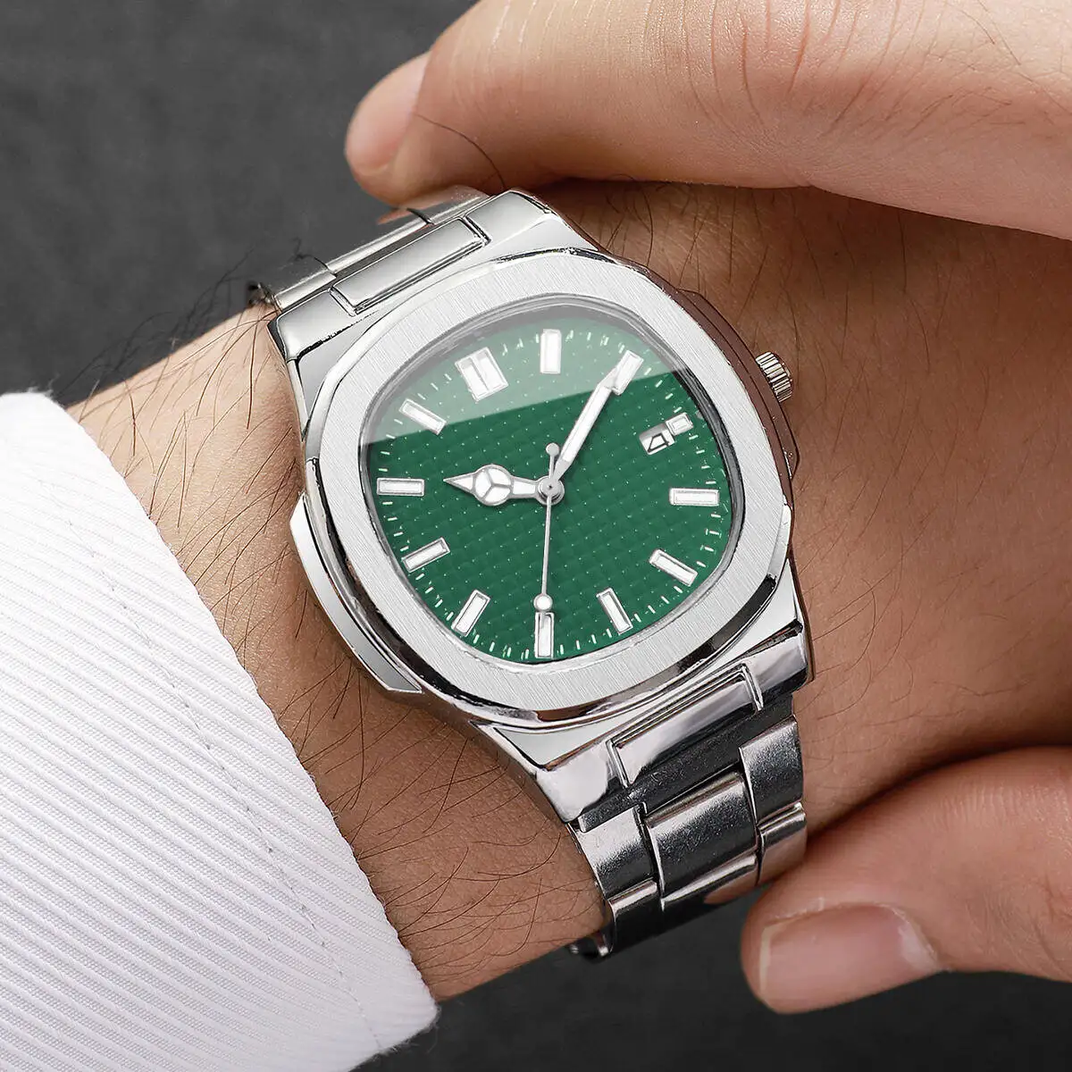 4PCS/Set Fashion Square Men Business Watches Simple  Mens Quartz Watch with Calendar Reloj Hombre（Without Box） image 5