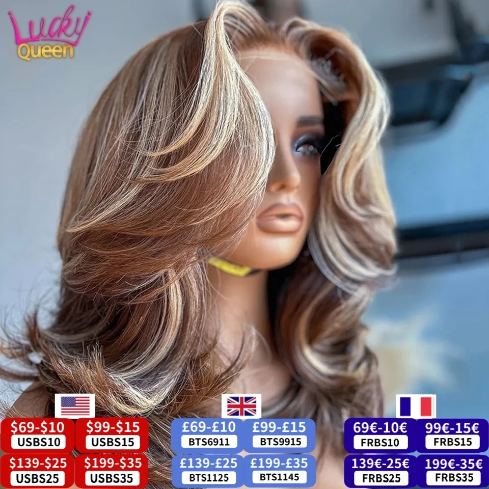 p4-27-13x4-lace-frontal-short-bob-wigs-brown-blonde-highlights-body-wave-180-density-pre-plucked-human-brazilian-hair-for-women