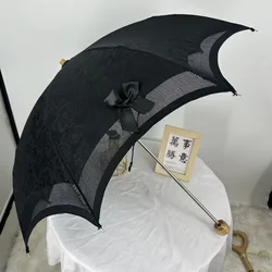 Black Vintage Elegant Lolita Girls Bow Sunshade Dual-Folding Umbrella Travel Outdoor Foldable Sunscreen Sun Protection Umbrella