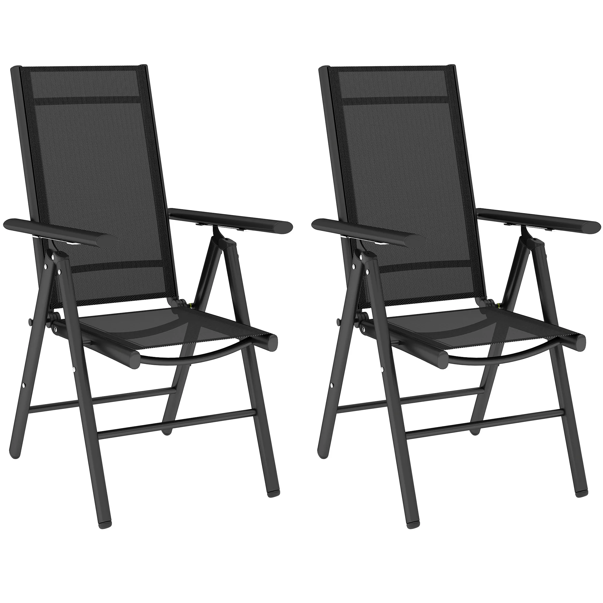 Outsunny Set of 2 Folding Chair, Aluminium Frame Outdoor Camping Chairs with Breathable Mesh Back and Seat, Garden Chair Set