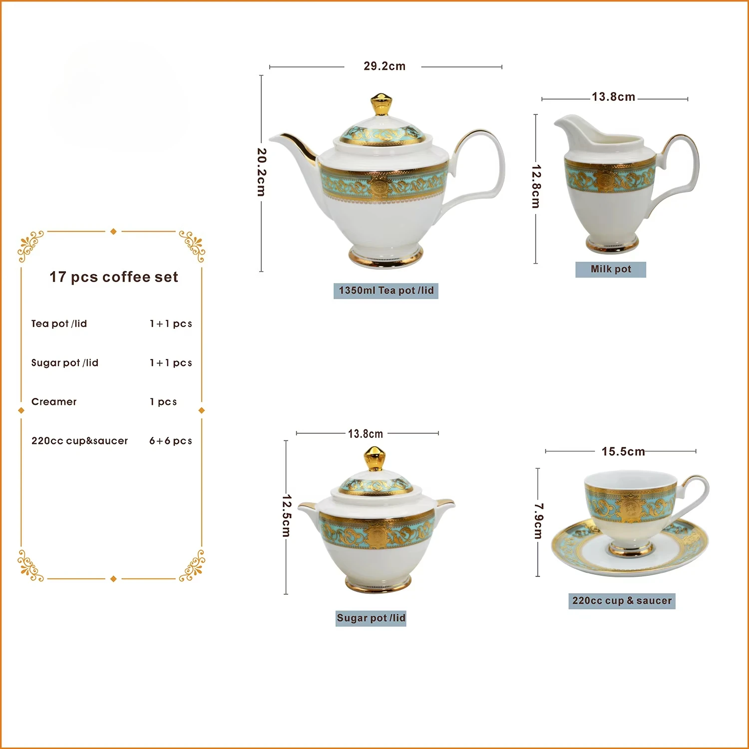 Royal  Luxurious 24K Embossed Shiny Gold Tea Coffee Set Best for Home Decoration  Hotel Party Presents