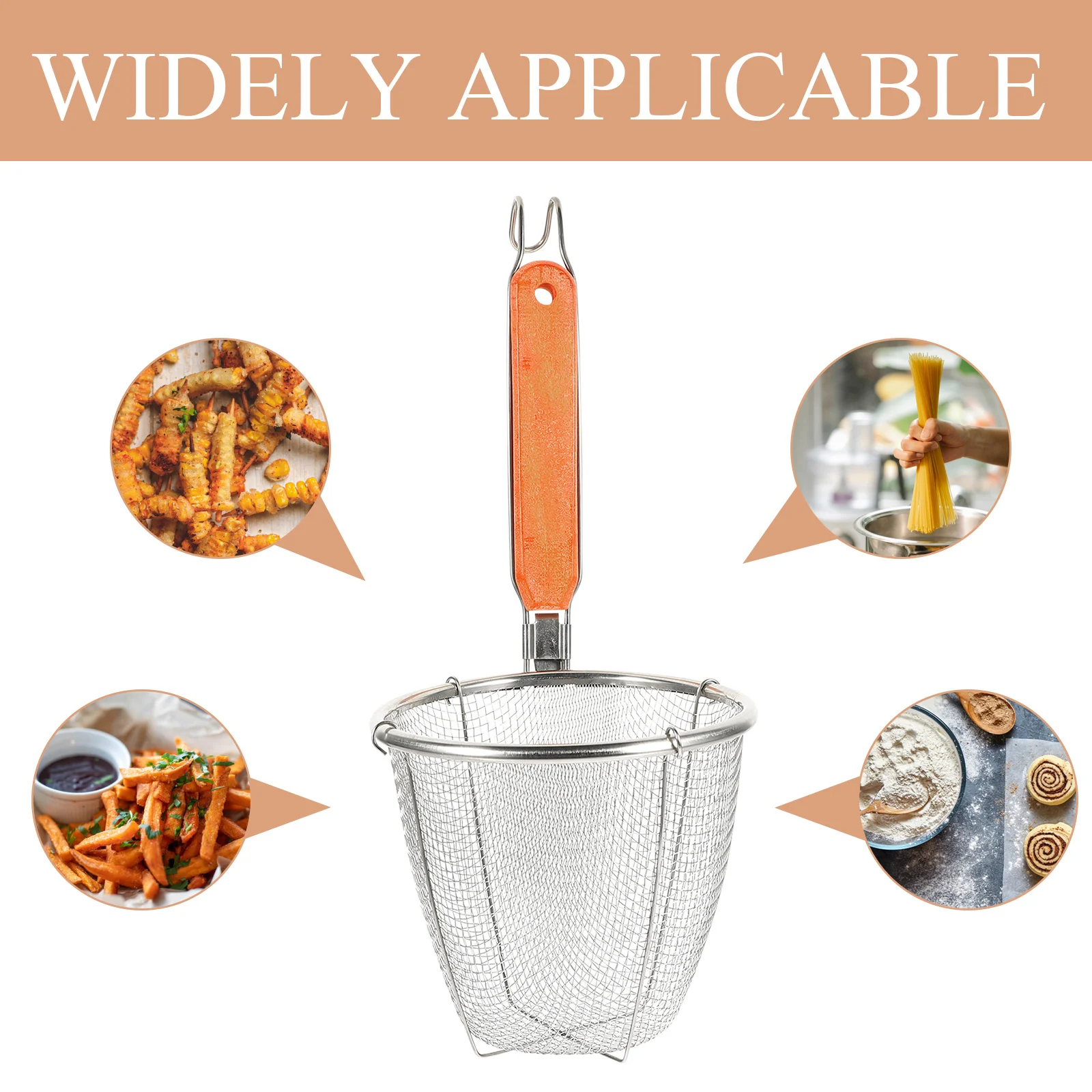 4Pcs Noodle Strainer Stainless Steel Mesh Colander Basket Wood Handle Kitchen Cooking Pasta Strainer Spoon Practical
