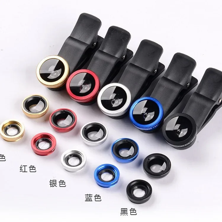 عدسة كاميرا صغيرة 3 في 1 بزاوية واسعة لهاتف آيفون وشاومي ريدمي 3IN1 تكبير عين السمكة على عدسات الهاتف الذكي مع مشبك هاتف #2