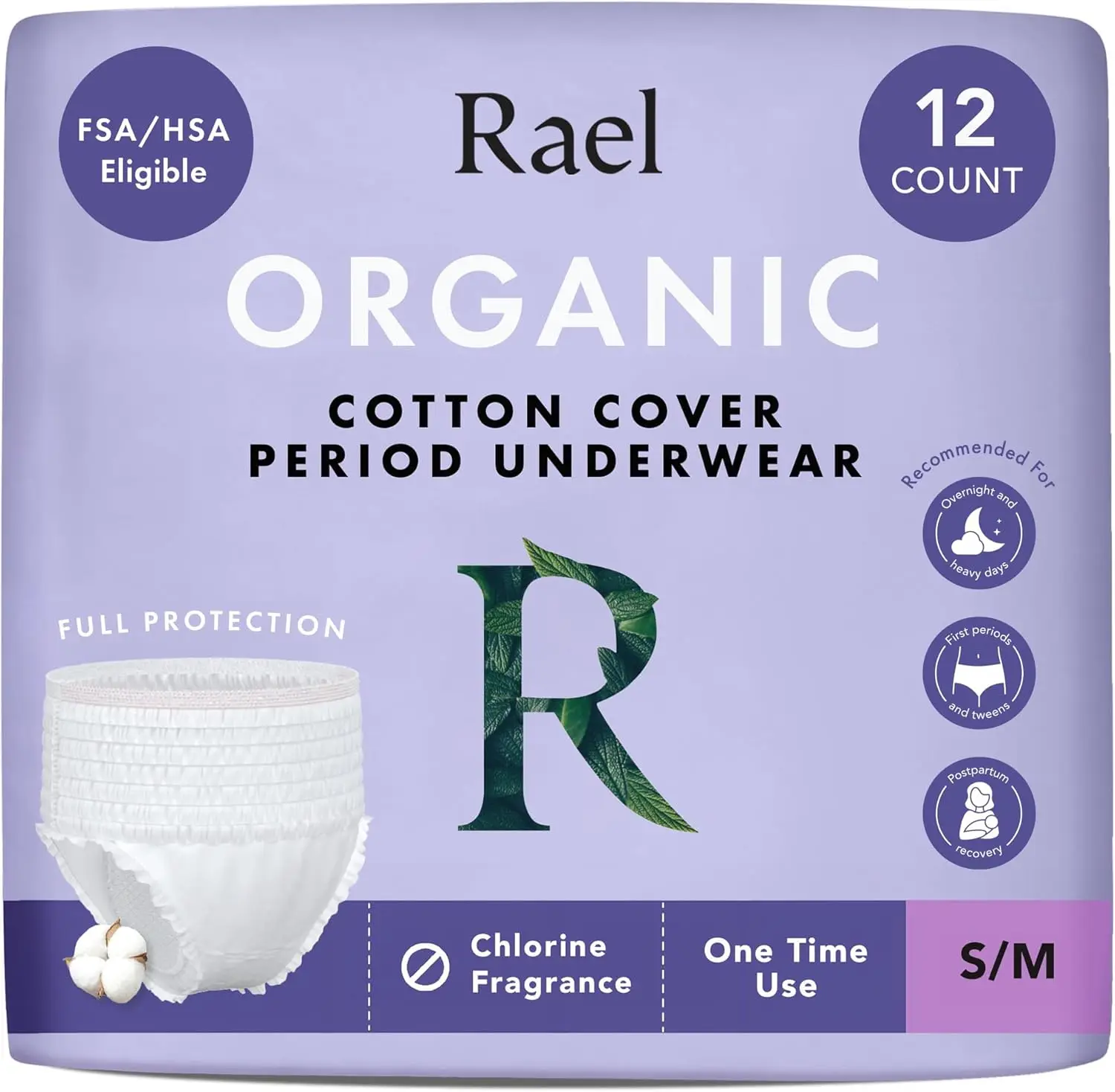 

Disposable Underwear for Women, Organic Cotton Cover - Incontinence Pads, Postpartum Essentials, Disposable Underwear, Unscented, Maximum Coverage (Size S-M, 12 Count)