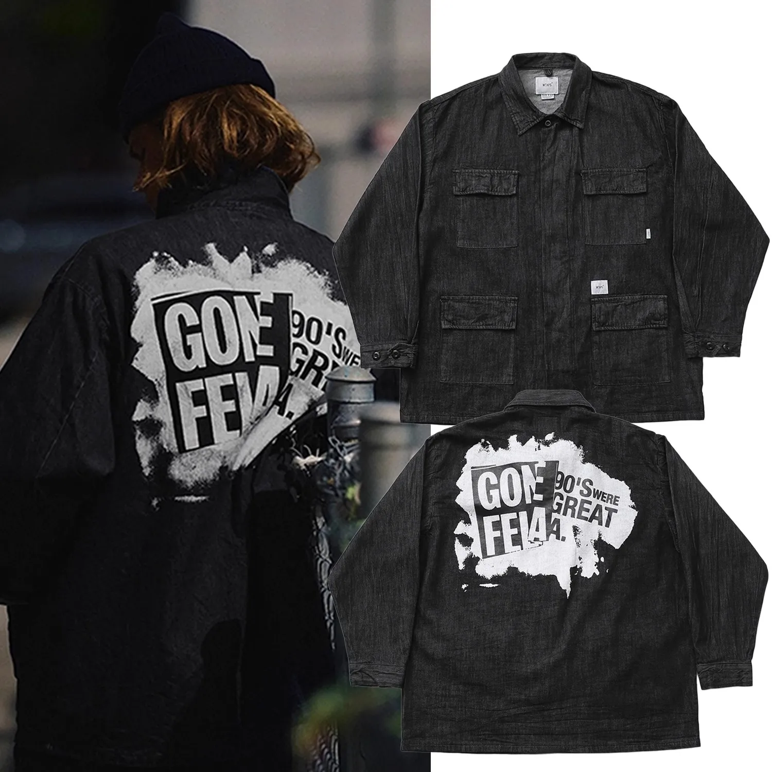 

2023 WTAPS Workwear Multi Pocket Denim Coat Graffiti Print Jacket WY853