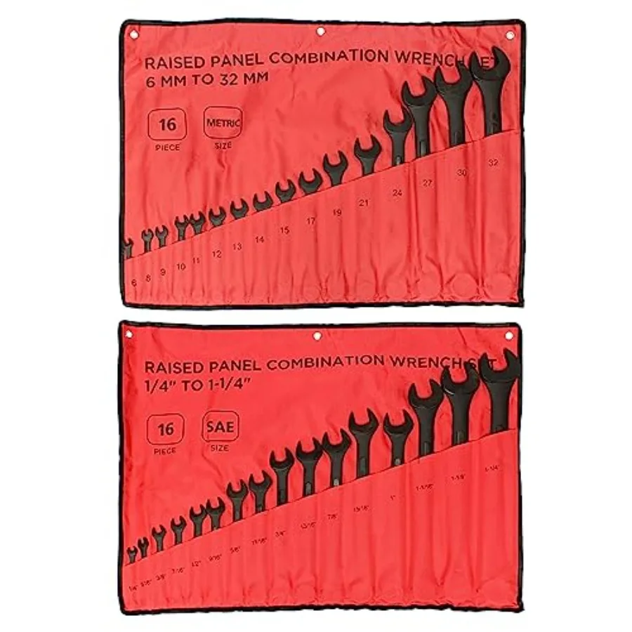 

Combination Wrenches Set Metric and Standard - 32 Piece SAE and Metric Wrench Set with Roll Up Pouch