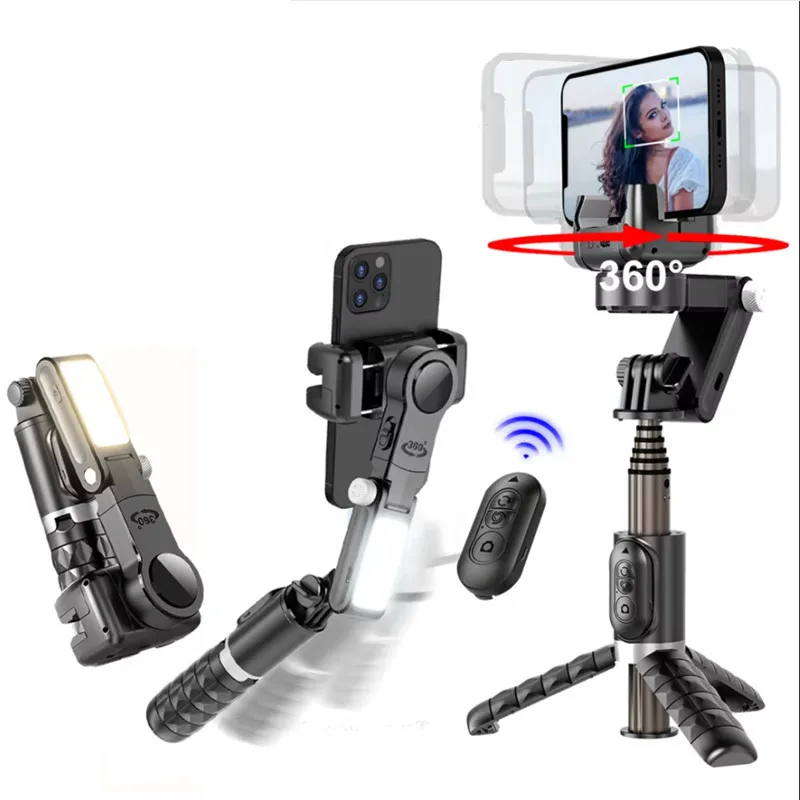 سطح المكتب COOL DIER بعد وضع التصوير Gimbal Stabilizer Selfie Stick Tripod مع ضوء ملء للهاتف الخليوي iPhone