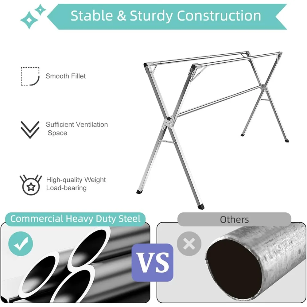 Clothes Drying Rack, 79 inch Heavy Duty Stainless Steel Laundry Drying Rack, Foldable &Length Adjustable Space Saving Garment R