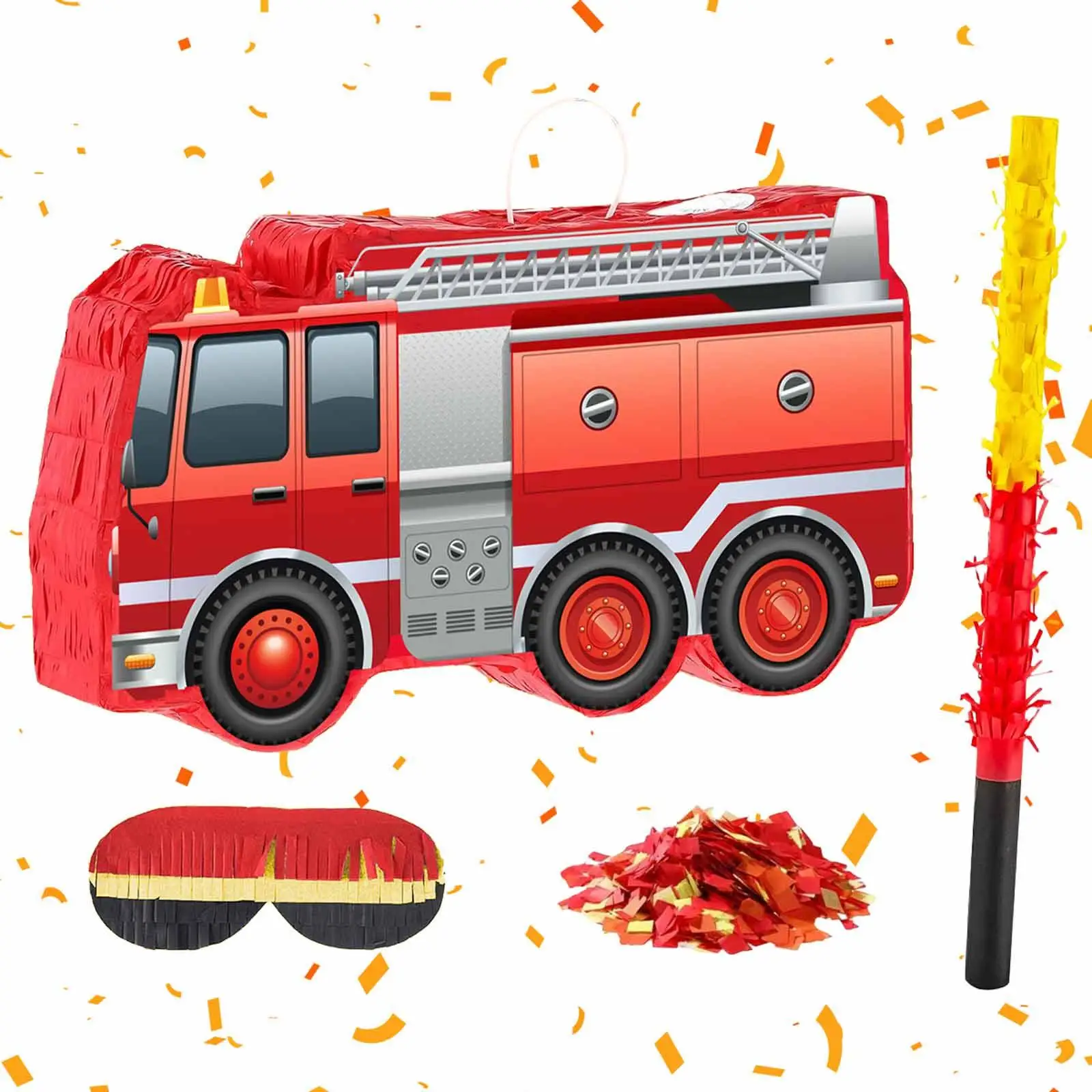 Fire Truck Pinata Party Accessories Red Paper PVC Blindfold Bat Confetti Filler for Children Birthday Decor