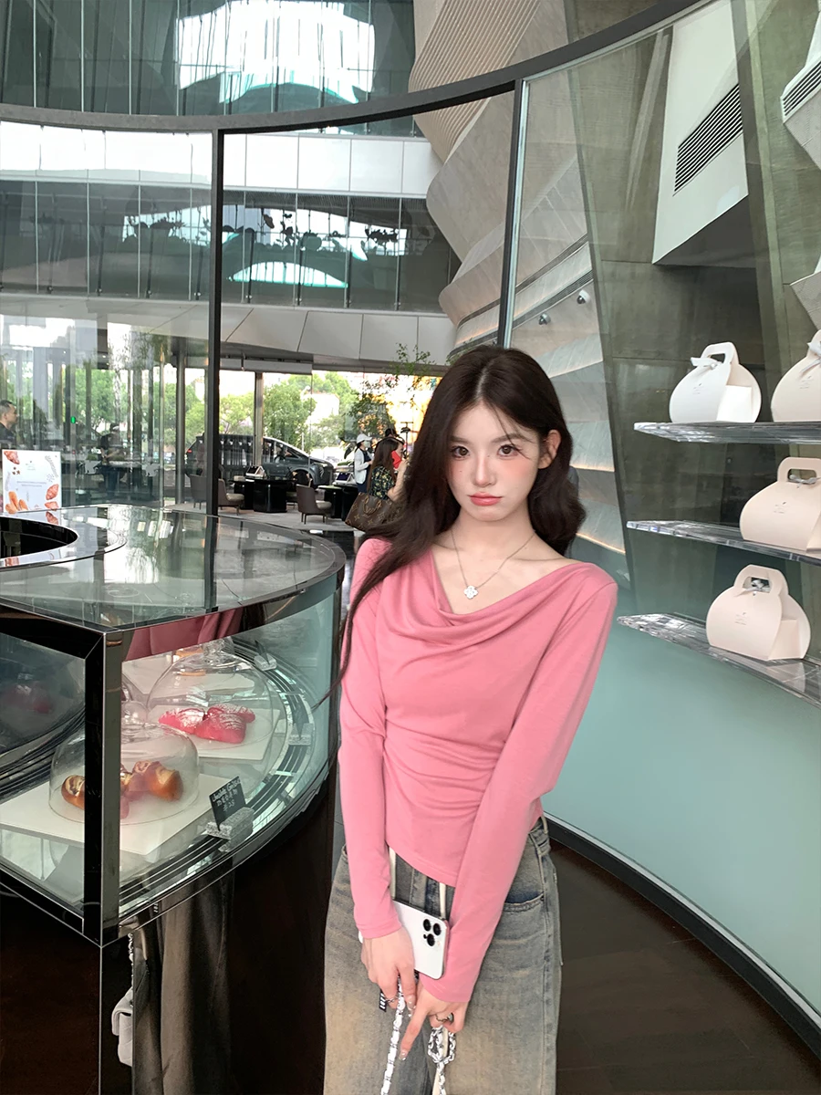 

x Stevens Women's Slim Fit Long Sve T-irt Autumn Spring Irregular Hem Base irt Casual Comfortable Breathable Top