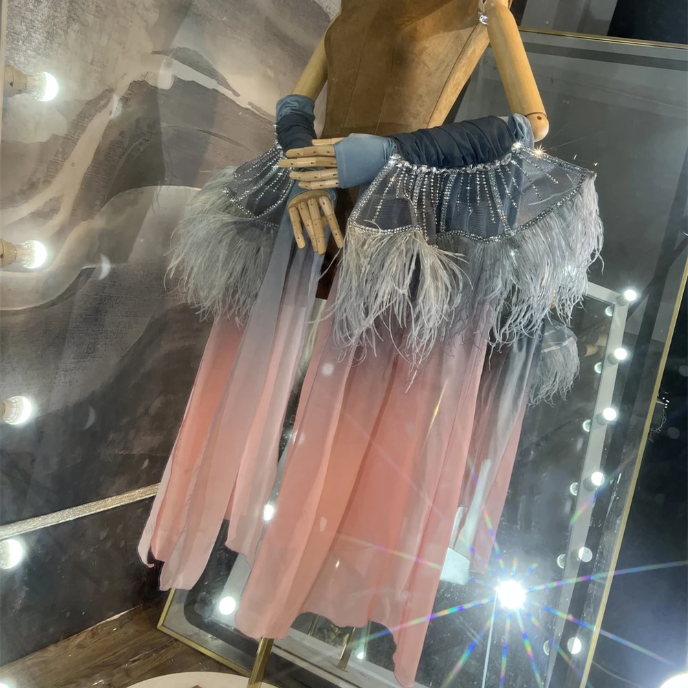Floating Sleeves Ballroom Accessories New Products Stage Accessories Rhinestone Samba Ostrich Hair Modern Arm Decoration