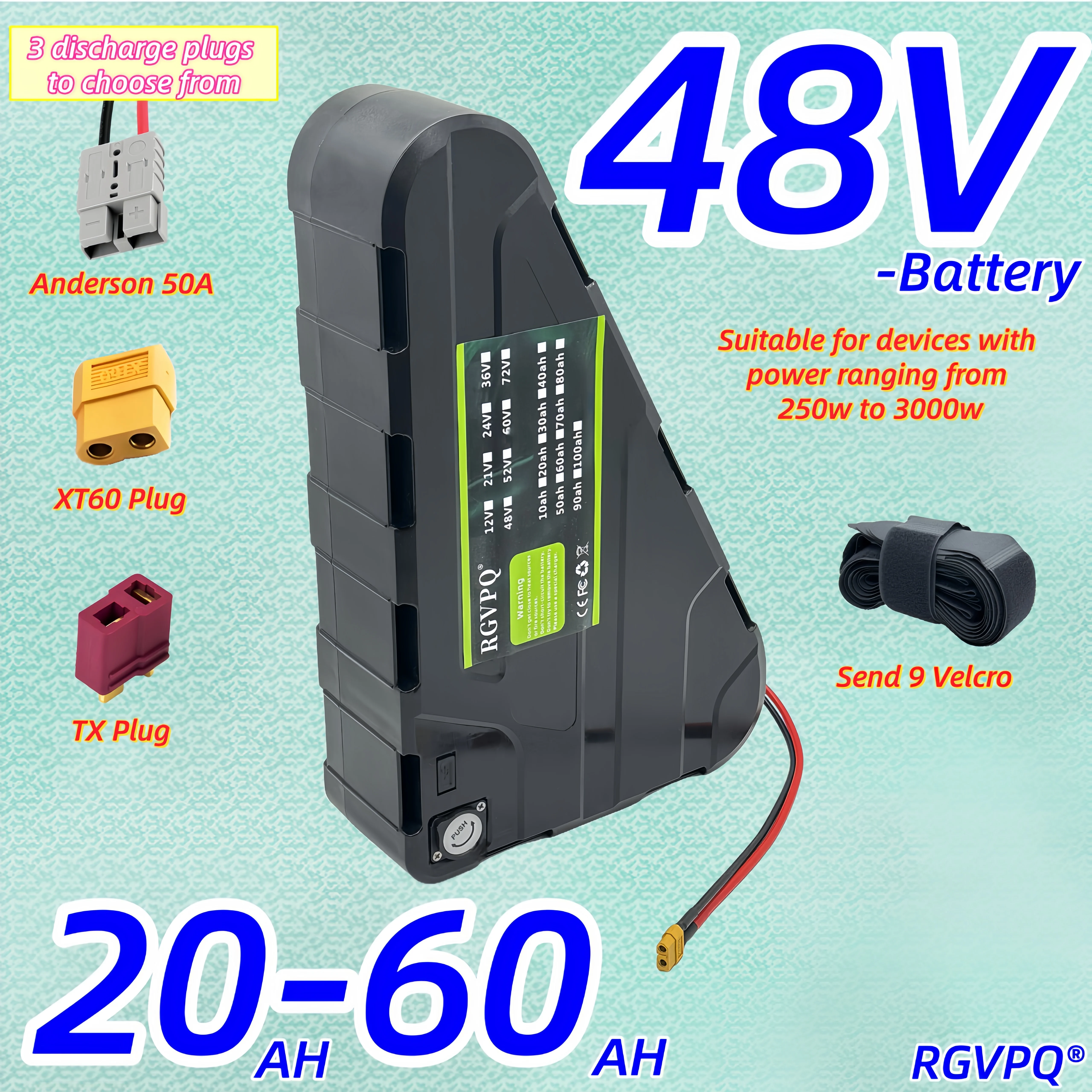 

Triangle battery, 48V20AH60AH large capacity, fast air transportation, waterproof hard shell application 500W750W2000W