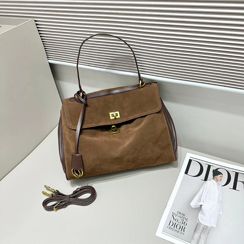 

Luxury Desinger Tote Bag Large Capacity Handbag Frosted Brown Casual Commuting Shoulder Messenger Women's Suede Bag Lady Gift
