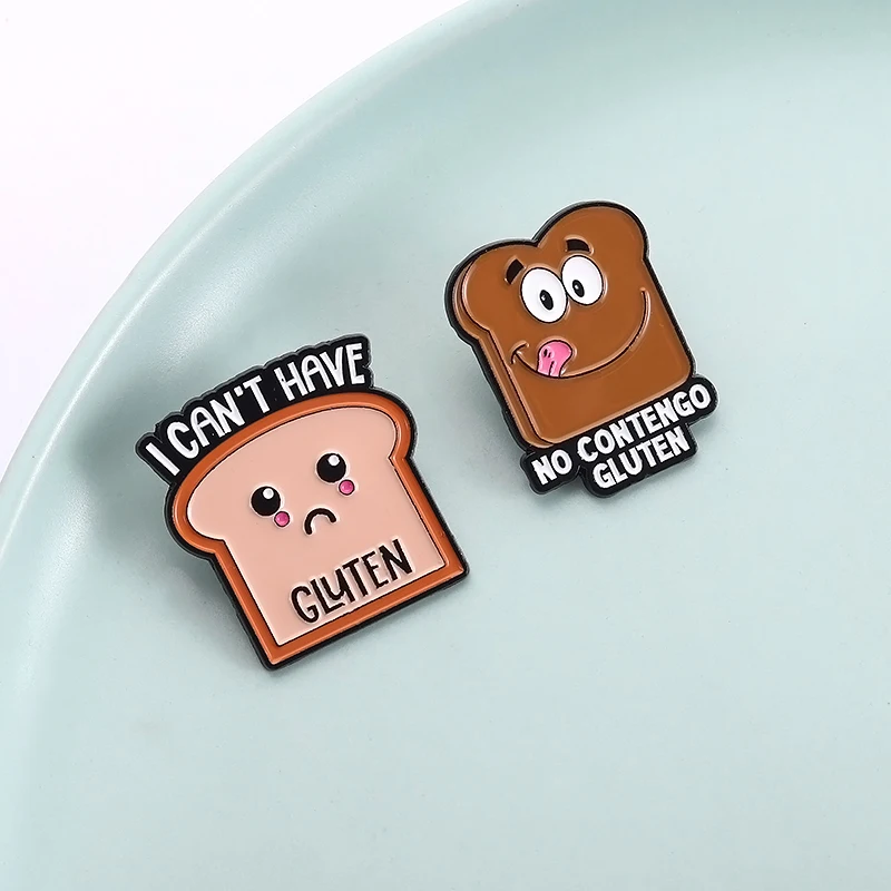 لا كونتينجو الغلوتين المينا دبوس الخبز نخب لا أستطيع الحصول على دبابيس الغلوتين التلبيب على ظهره شارة موضة مضحك مجوهرات هدايا الأصدقاء #4