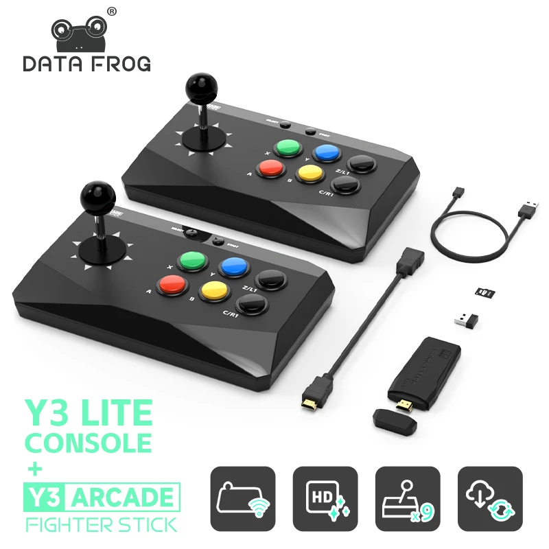 DATA FROG Y3 아케이드 4K 비디오 게임 콘솔, 게임 아케이드 키보드 내장 20000 게임 스틱, PS1, FC, GBA 레트로 TV Dendy용 