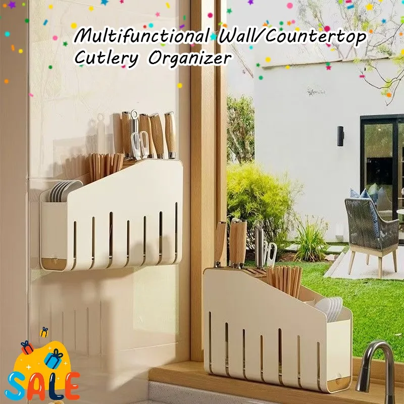 Multifunctional Wall-mounted Countertop Dual-use Cutlery Chopsticks Knife and Fork Storage Tube Draining Kitchen Shelf
