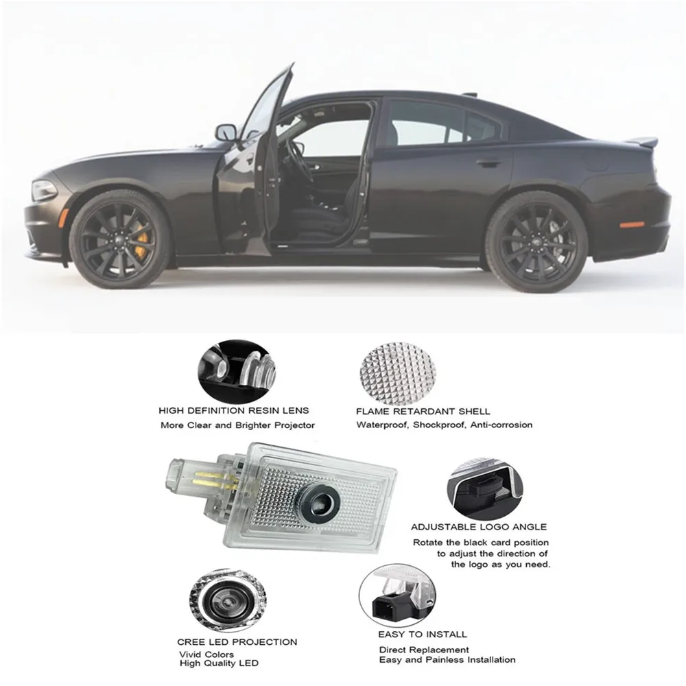 باب السيارة الإسقاط LED لمبة ملحقات السيارات مناسبة ل شاحن دودج 2006-2019-2021-2022-2024 المنتقم ماغنوم ترحيب ضوء 2X