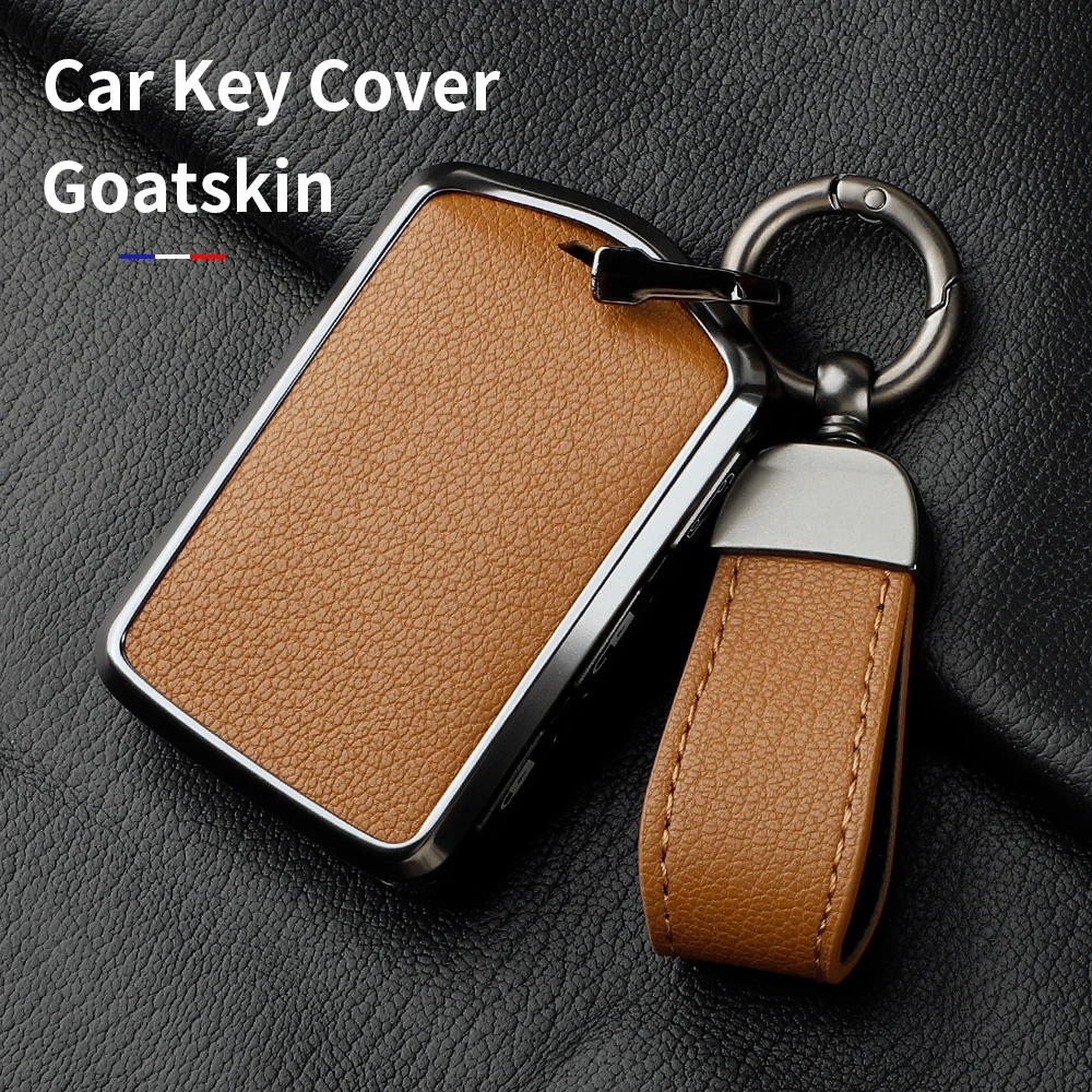 Aluminum Alloy Goatskin Car Key Case Cover For Volvo XC40 XC60 S90 XC90 V90 2017 2018 T5 T6 T8 Car Key Case Protect Fob