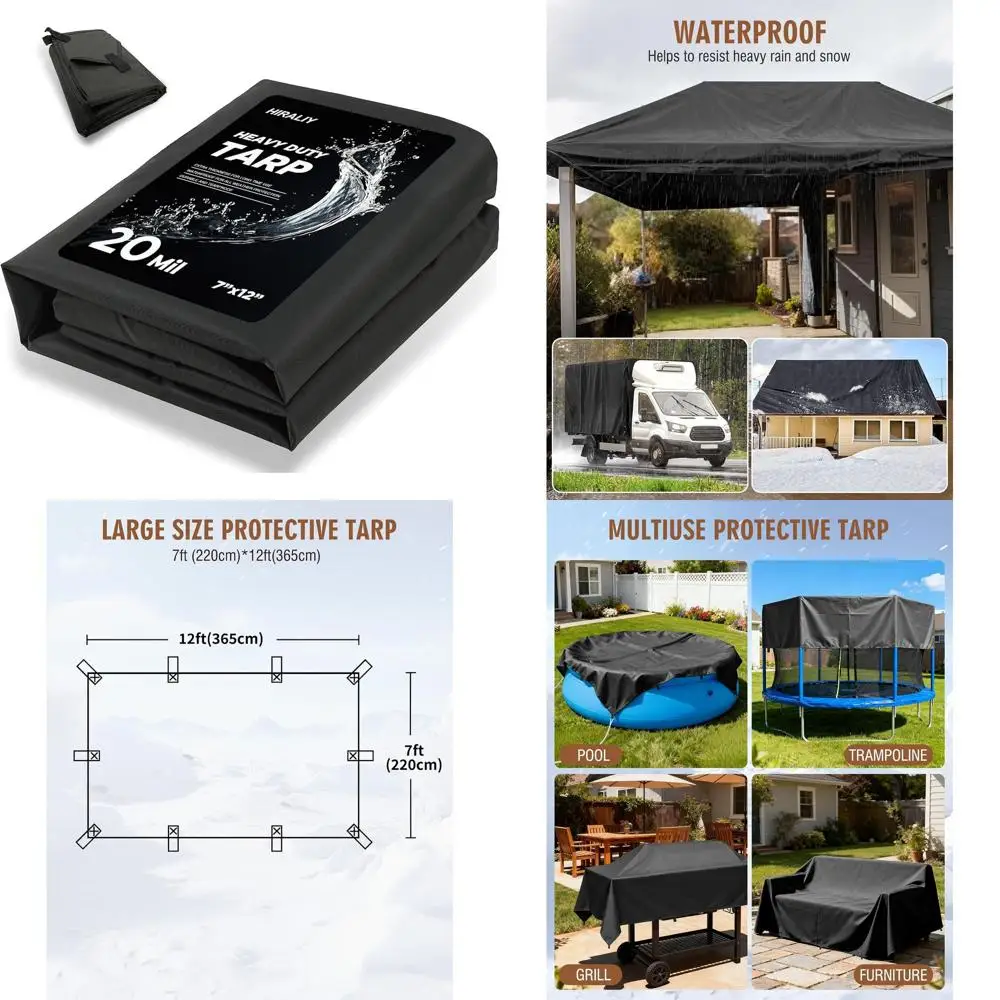 قماش القنب المقاوم للماء عالي التحمل مقاس 7 × 12 قدم مع حلقات حزام معززة للاستخدام الخارجي