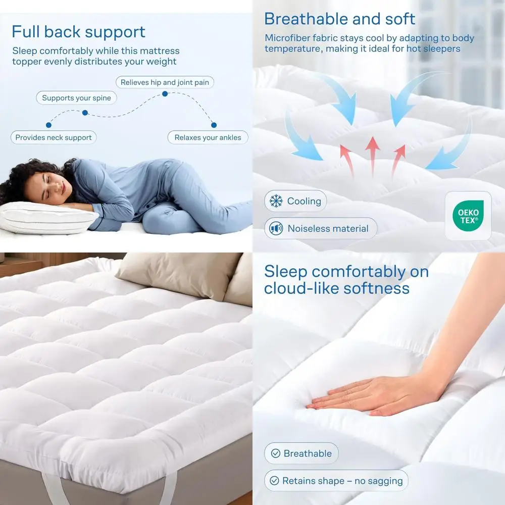 

Ультрамягкий полноразмерный наматрасник - облачный наматрасник для облегчения боли в спине - дышащий охлаждающий материал для горячего сна