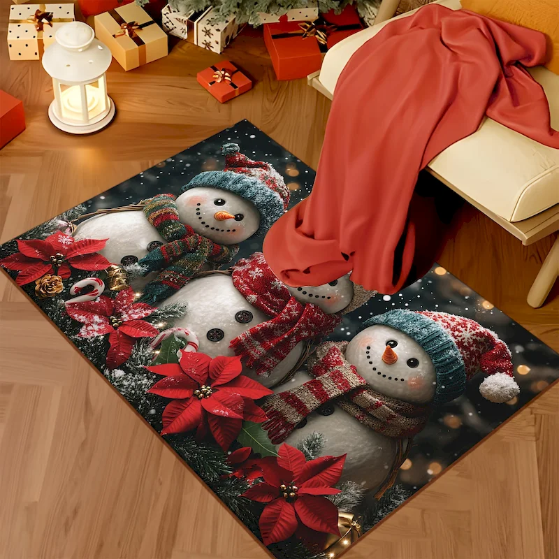 VIKAMA Christmas Snowman Carpet Entrance Water Absorbing Anti Slip Floor Mat Holiday Decoration Carpet Home Decoration