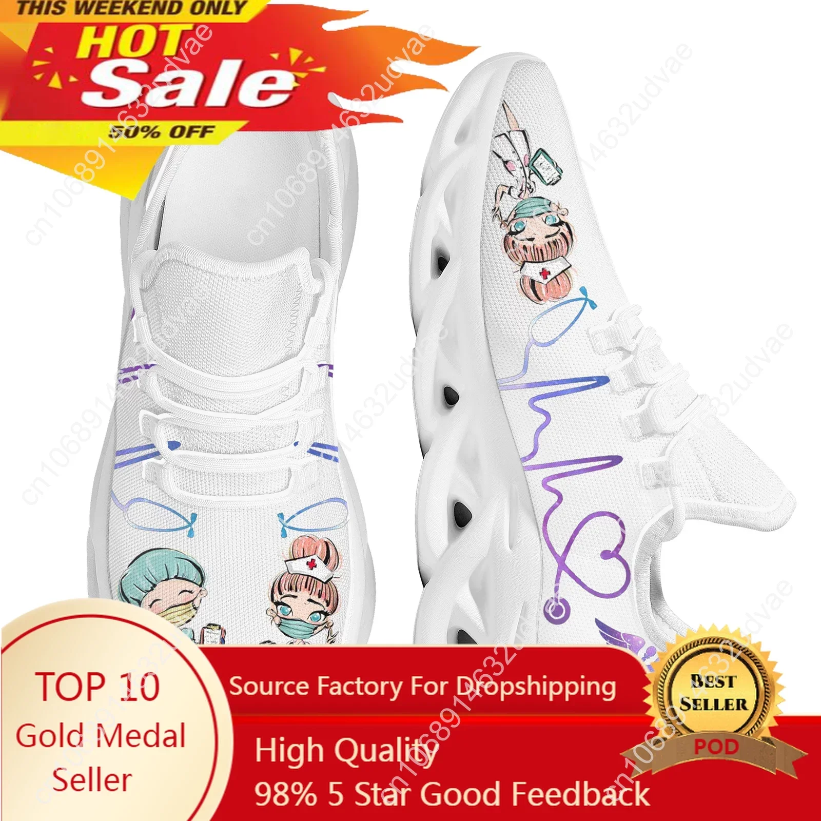 

Women White Nursing Shoes Cute Cartoon Nurse Doctor Healthcare Brand Design Ladies Mesh Flats Sneakers Zapatillas